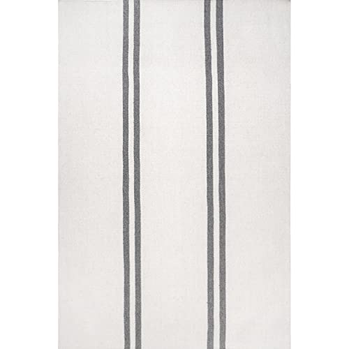 nuLOOM Stacia Stripes Wool Flatweave Area Rug, 10' x 14', Ivory