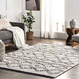 nuloom jaycee abstract soft shaggy textured fringe area rug, 7′ 10″ x 10′, beige