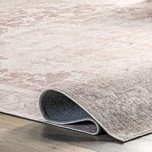 nuLOOM Rosa Machine Washable Distressed Vintage Medallion Area Rug, 9' x 12', Light Pink