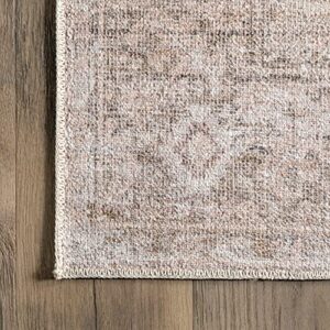 nuLOOM Rosa Machine Washable Distressed Vintage Medallion Area Rug, 9' x 12', Light Pink