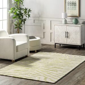 nuloom zebra hand tufted plush wool area rug, 8′ x 10′, green