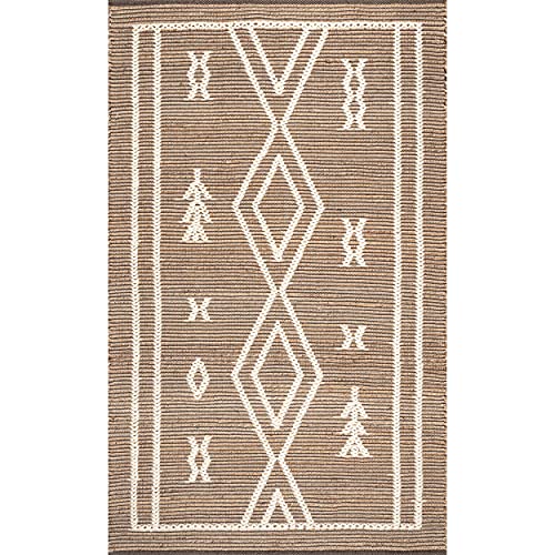 nuLOOM Ricki Hand Woven Tribal Flatweave Area Rug, 8' x 10', Natural
