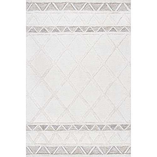 nuLOOM Kenna Wool Shaggy High-Low Geometric Trellis Area Rug, 9' x 12', Ivory