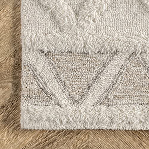 nuLOOM Kenna Wool Shaggy High-Low Geometric Trellis Area Rug, 9' x 12', Ivory