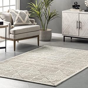 nuloom joanna hand hooked wool tiled high low textured area rug, 8′ x 10′, ivory