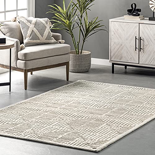 nuLOOM Joanna Hand Hooked Wool Tiled High Low Textured Area Rug, 8' x 10', Ivory