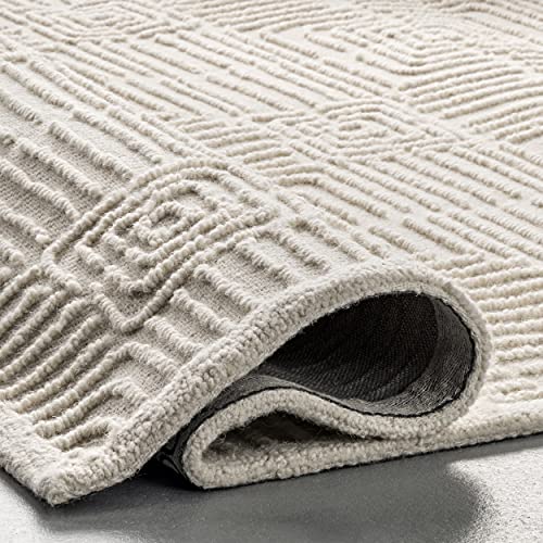 nuLOOM Joanna Hand Hooked Wool Tiled High Low Textured Area Rug, 8' x 10', Ivory
