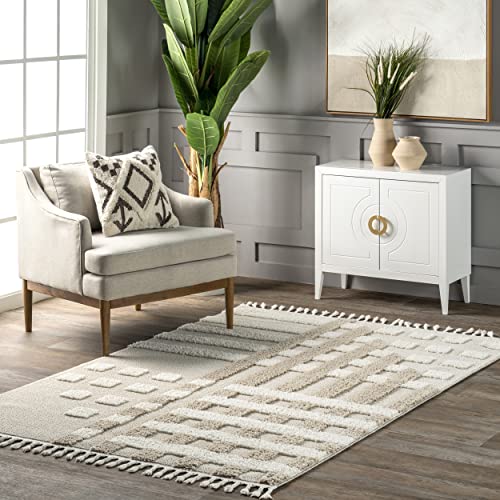 nuLOOM Cordelia Fragmented Stripes Tasseled Area Rug, 5' x 7' 6", Ivory