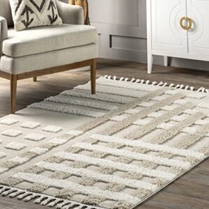 nuLOOM Cordelia Fragmented Stripes Tasseled Area Rug, 5' x 7' 6", Ivory