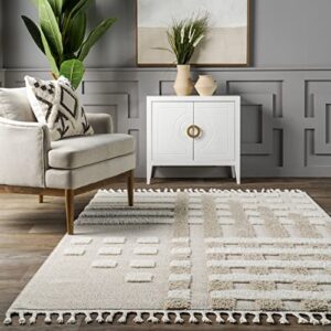 nuLOOM Cordelia Fragmented Stripes Tasseled Area Rug, 5' x 7' 6", Ivory