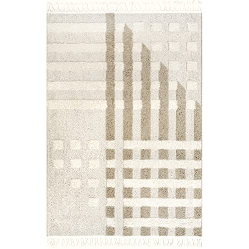 nuLOOM Cordelia Fragmented Stripes Tasseled Area Rug, 5' x 7' 6", Ivory