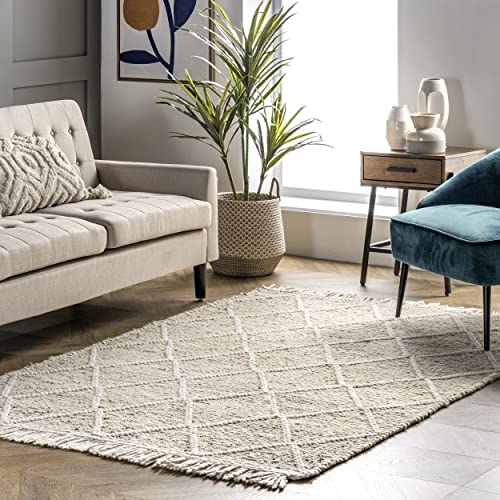 nuLOOM Brooklyn Textured Trellis Wool Fringe Area Rug, 9' x 12', Beige