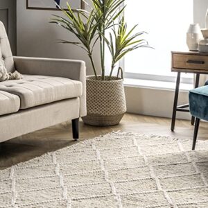 nuLOOM Brooklyn Textured Trellis Wool Fringe Area Rug, 9' x 12', Beige