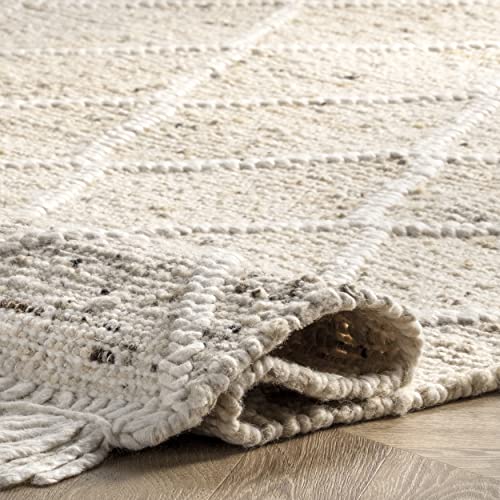 nuLOOM Brooklyn Textured Trellis Wool Fringe Area Rug, 9' x 12', Beige