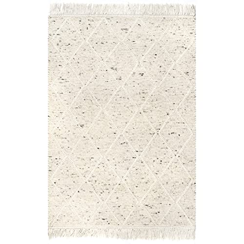 nuLOOM Brooklyn Textured Trellis Wool Fringe Area Rug, 9' x 12', Beige