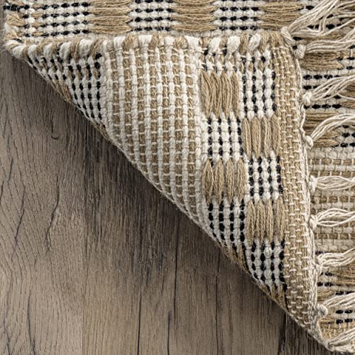 nuLOOM Emma Jute-Blend Flatweave Striped Tassel Area Rug, 5' x 8', Natural