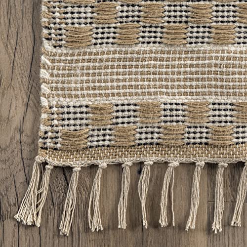 nuLOOM Emma Jute-Blend Flatweave Striped Tassel Area Rug, 5' x 8', Natural