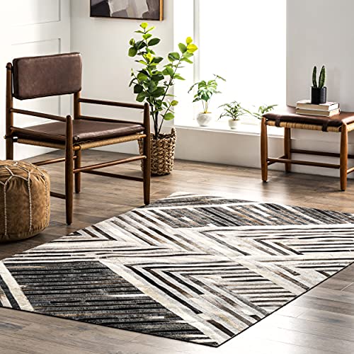 nuLOOM Elaine Handmade Leather Cowhide Geometric Area Rug, 8' x 10', Grey