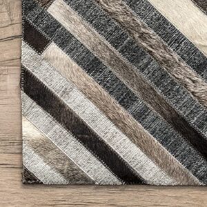 nuLOOM Elaine Handmade Leather Cowhide Geometric Area Rug, 8' x 10', Grey