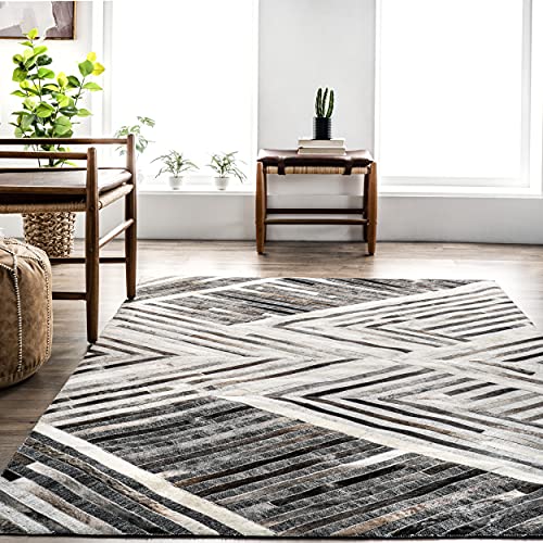 nuLOOM Elaine Handmade Leather Cowhide Geometric Area Rug, 8' x 10', Grey