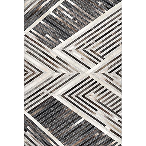 nuLOOM Elaine Handmade Leather Cowhide Geometric Area Rug, 8' x 10', Grey