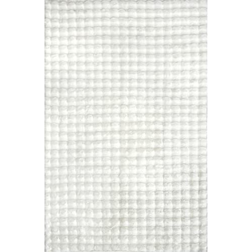 nuLOOM Jeni Solid Faux Rabbit Machine Washable Area Rug, 7' 6" x 9' 6", White