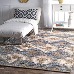 nuloom hand braided marla denim and jute diamonds area rug, 12′ x 15′, off-white