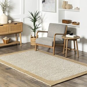 nuloom branna casual bordered wool area rug, 8′ x 10′, beige