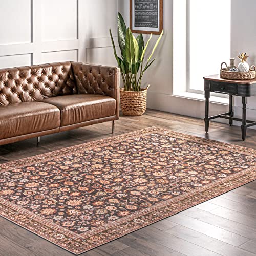 nuLOOM Cathie Persian Floral Machine Washable Area Rug, 8' x 10', Beige