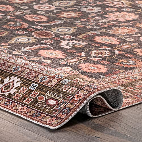 nuLOOM Cathie Persian Floral Machine Washable Area Rug, 8' x 10', Beige