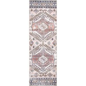 nuLOOM Mae Machine Washable Tribal Motif Runner Rug, 2' 6" x 12', Peach