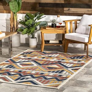 nuloom arlene colorful tribal indoor/outdoor area rug, 5′ x 7′ 6″, blue