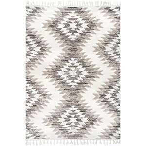 nuLOOM Adelade Aztec High Low Shaggy Tassel Area Rug, 8' 10" x 12', Beige