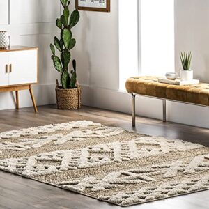 nuloom reena high low textured shaggy tribal area rug, 8′ 10″ x 12′, beige
