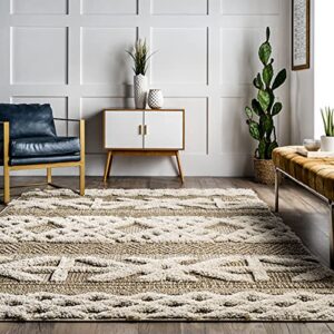 nuLOOM Reena High Low Textured Shaggy Tribal Area Rug, 8' 10" x 12', Beige