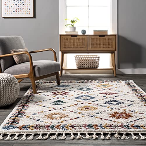 nuLOOM Coletta Diamond Bohemian Shag Area Rug, 8' x 10', Beige