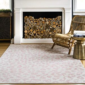 nuloom print leopard area rug, 5 ft x 7 ft 5 in, baby pink