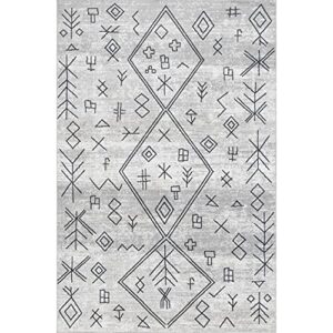 nuLOOM Paige Machine Washable Moroccan Motif Area Rug, 10' x 14', Grey