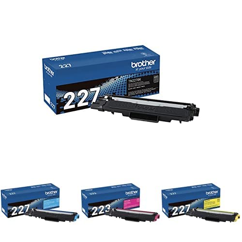 Brother Genuine TN227BK, TN227C, TN227M, TN227Y High Yield Black/Cyan/Magenta/Yellow Toner Cartridge Set, TN227