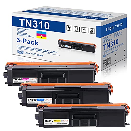 3-Pack(1C+1M+1Y) TN310C TN310M TN310Y Toner Cartridge Replacement for Brother TN310 TN-310 to use with HL-4150CDN HL-4140CW HL-4570CDW HL-4570CDWT MFC-9640CDN MFC-9650CDW MFC-9970CDW Printer Toner