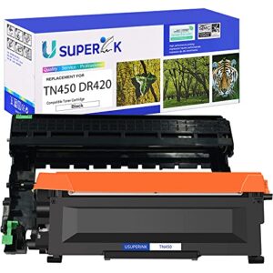 SuperInk 2 Pack Compatible Toner Cartridge and Drum Unit Replacement for Brother TN450 TN420 DR420(1 Toner,1 Drum) Use with HL-2270DW HL-2280DW HL-2230 HL-2240 MFC-7360N MFC-7860DW DCP-7065DN Printer