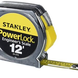 STANLEY PowerLock Tape Measure, Heavy-Duty, Engineer’s Scale with Metal Case, 12-Foot (33-272)