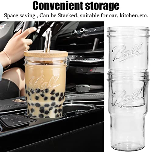 4Pack Glass Tumbler Cups with Bamboo Lids and Straws, 22oz Iced Coffee Cups-Reusable Mason Jar Drinking Glasses for Bubble Tea, Beer, Smoothie