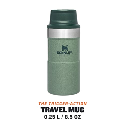 Stanley Trigger Action Travel Mug 0.25L / 8.5OZ Hammertone Green – Keeps Hot for 3 Hours - BPA-free Stainless Steel Thermos Travel Mug for Hot Drinks - Leakproof Reusable Coffee Cups