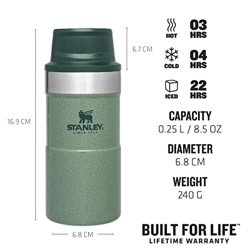 Stanley Trigger Action Travel Mug 0.25L / 8.5OZ Hammertone Green – Keeps Hot for 3 Hours - BPA-free Stainless Steel Thermos Travel Mug for Hot Drinks - Leakproof Reusable Coffee Cups