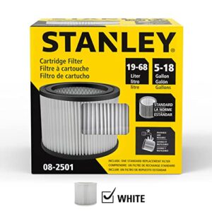 Stanley 08-2501 Cartridge Filter, Fit for Most 5 -18 Gallon Wet/Dry Vacuum Cleaners, Compatible with SL18115, SL18115P, SL18116, SL18116P, SL18191P, SL18199P, SL18117, SL18701P-10A, SL18410P-5A