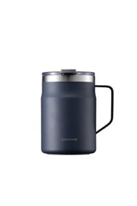 locknlock stainless steel double wall insulated with handle, lid, 16 oz, navy metro mug, 1 count (pack of 1)