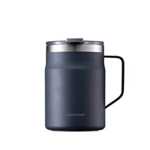 LocknLock Stainless Steel Double Wall Insulated with Handle, Lid, 16 oz, Navy Metro Mug, 1 Count (Pack of 1)