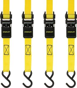 stanley s9500 black/yellow 1″ x 10′ ratchet straps – light cargo hauling (900 lb break strength), 4 pack