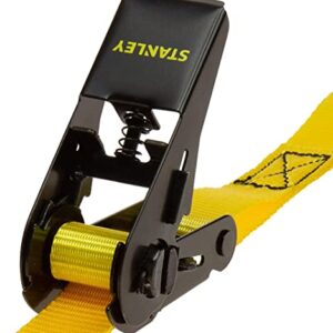 STANLEY S9500 Black/Yellow 1" x 10' Ratchet Straps - Light Cargo Hauling (900 lb Break Strength), 4 Pack